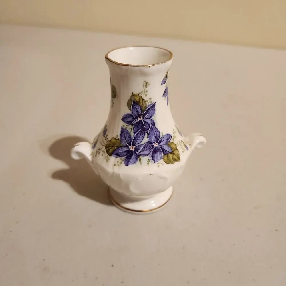 Vintage Royal Grafton Porcelain Bud Mini Vase Jacobean Violets China Decor
